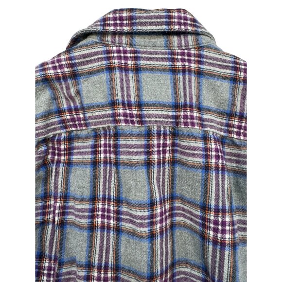 Boden Kids Plaid Flannel Button-Up Shirt 7-8Y Multicolor Gray Purple - Picture 9 of 10